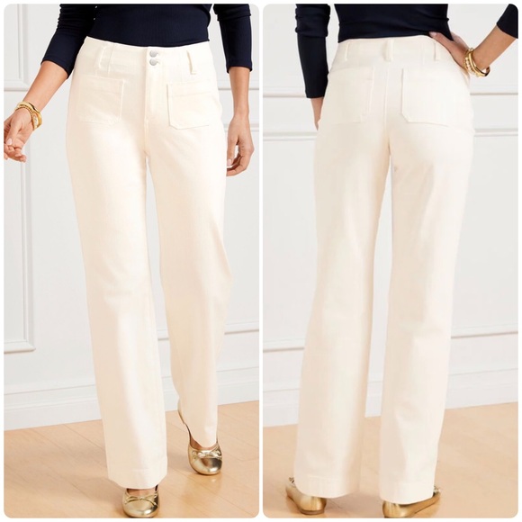 Talbots Denim - Talbot Wide Leg Trousers Jean Womens 16W White Relaxed High Rise Stretch Preppy